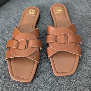 Bruno Magli Tan Braided Leather Slide Sandal